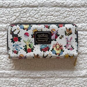 LOUNGEFLY Pokemon Eevee Evolutions Tattoo Print Zip Wallet